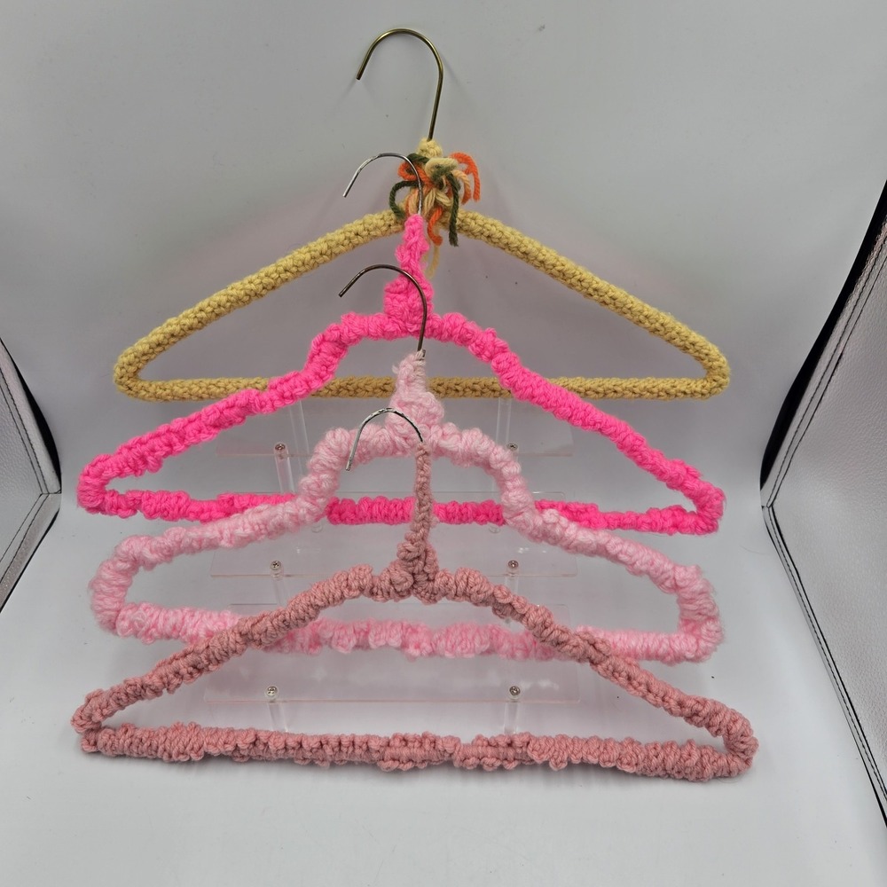Crochet Knitted Hangers Grannycore Chic Lot of 4 VTG Handmade CountryCore Cottag